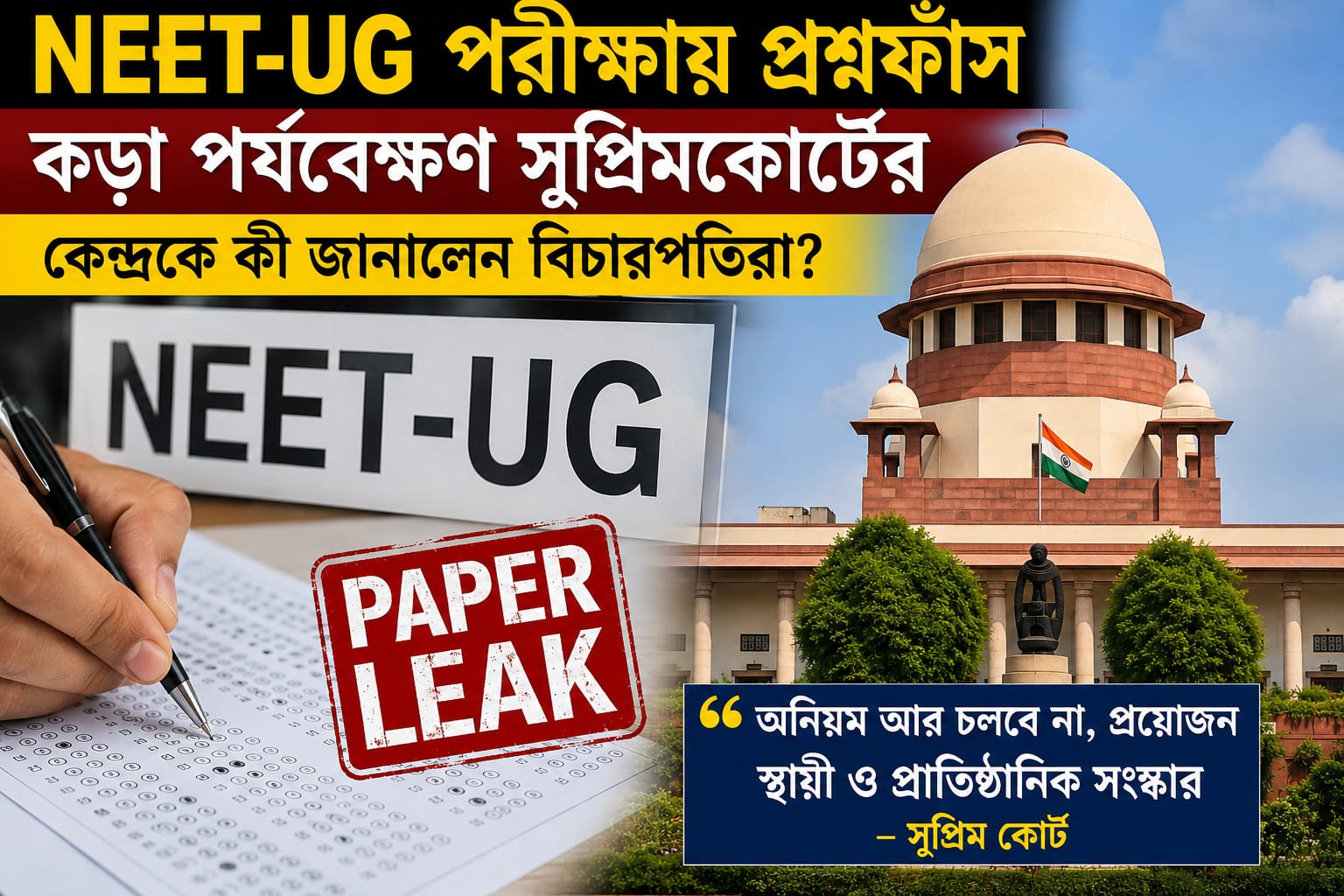 NEET-UG পরীক্ষায় প্রশ্নফাঁস: কড়া পর্যবেক্ষণ সুপ্রিম কোর্টের, কেন্দ্রকে কী জানালেন বিচারপতিরা?